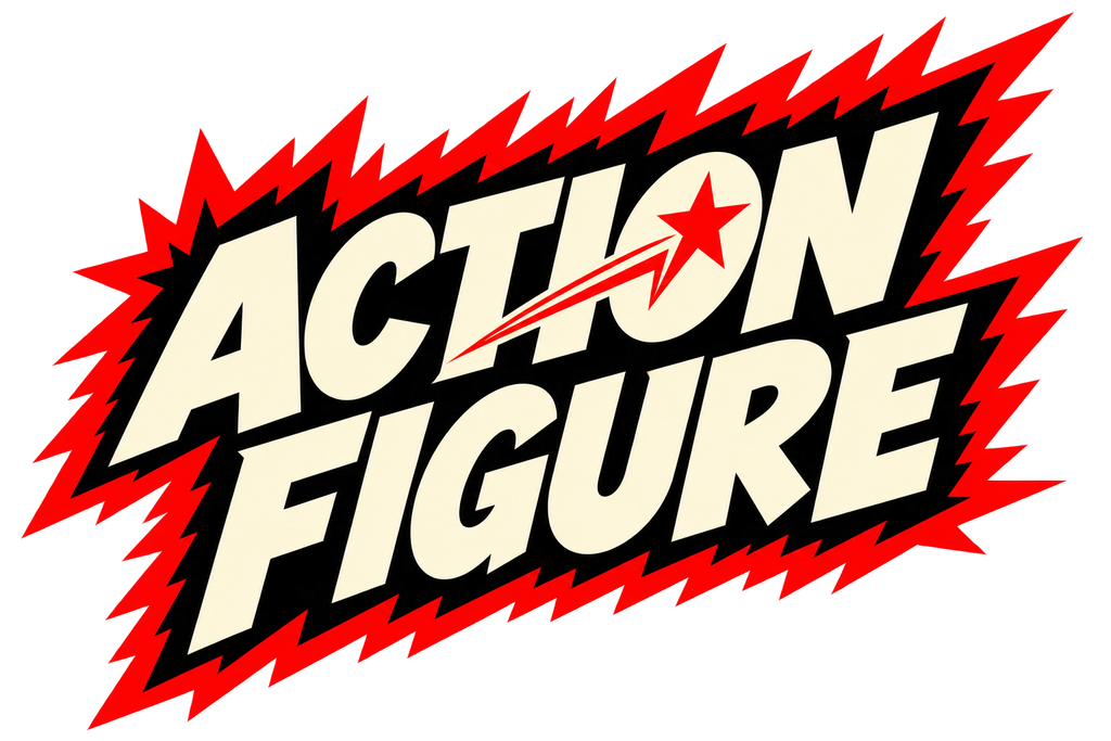 Action Figure game logo on a red and black background