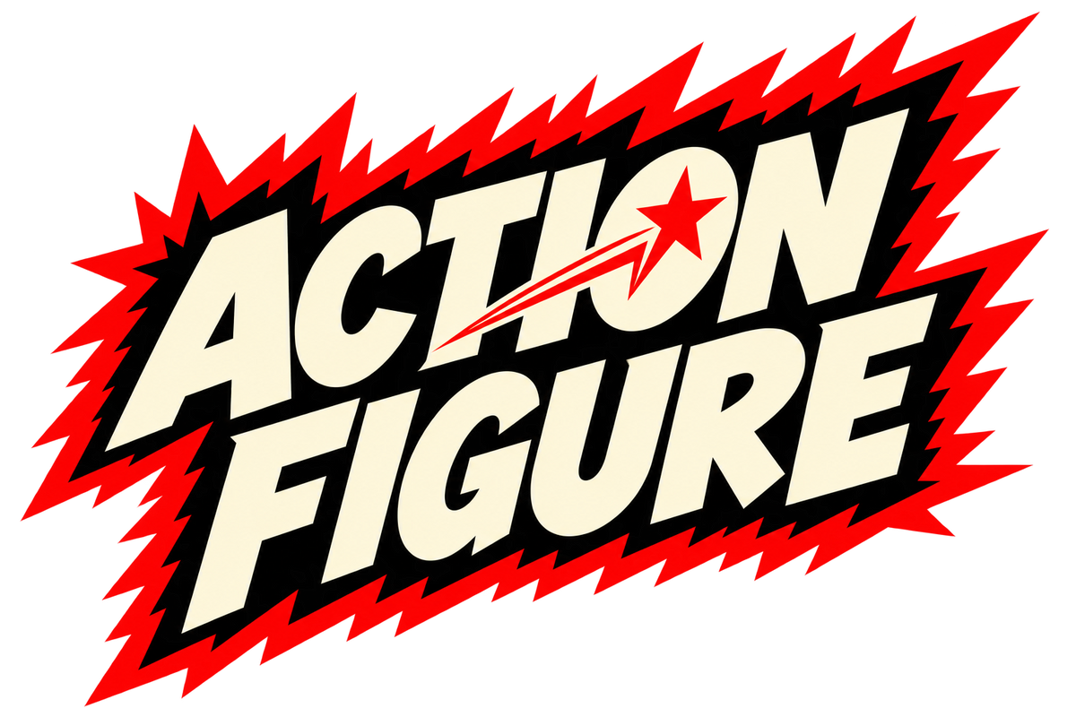 Action Figure game logo on a red and black background