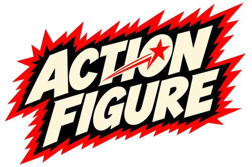 Action Figure game logo on a red and black background